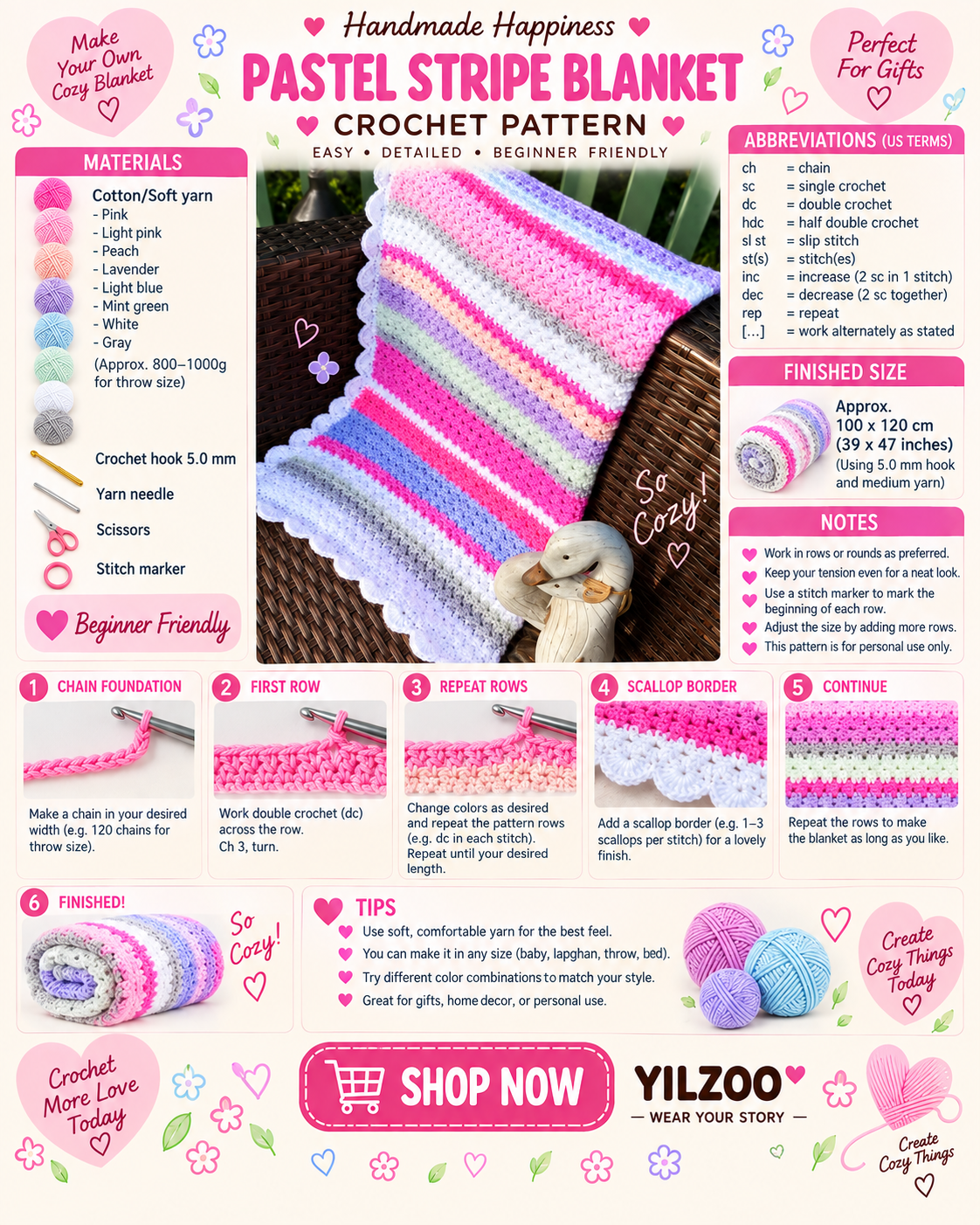 Pastel Crochet Baby Blanket Pattern PDF | Colorful Rainbow Baby Blanket | Crochet Pattern