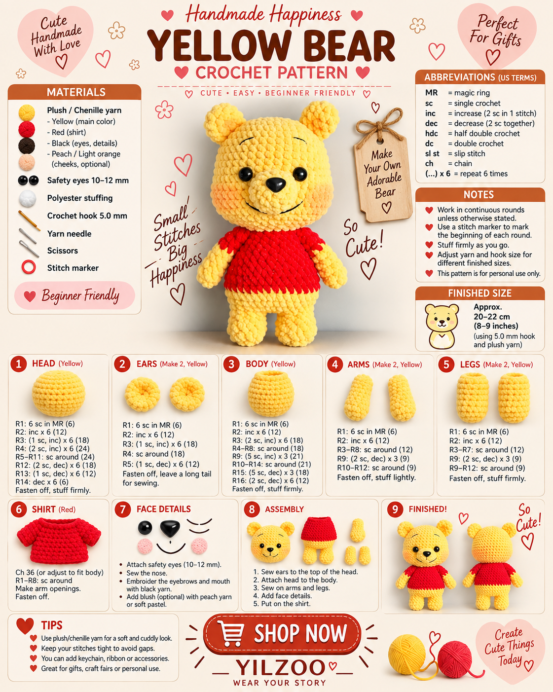 Crochet Bear Pattern PDF – Cute Amigurumi Bear with Sweater | Digital Crochet Pattern
