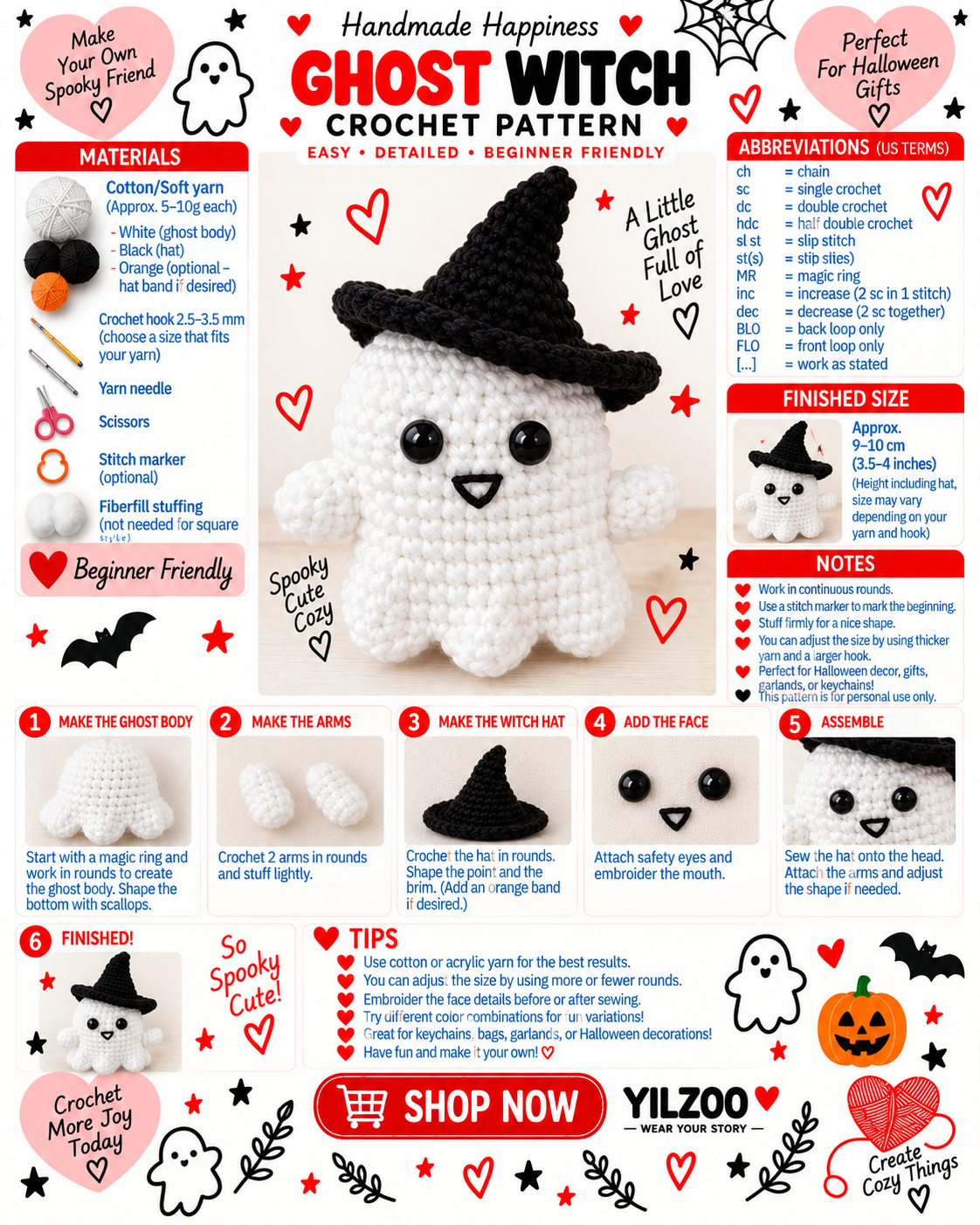 Cute Ghost Amigurumi Crochet Pattern | Witch Hat Ghost | Halloween Crochet