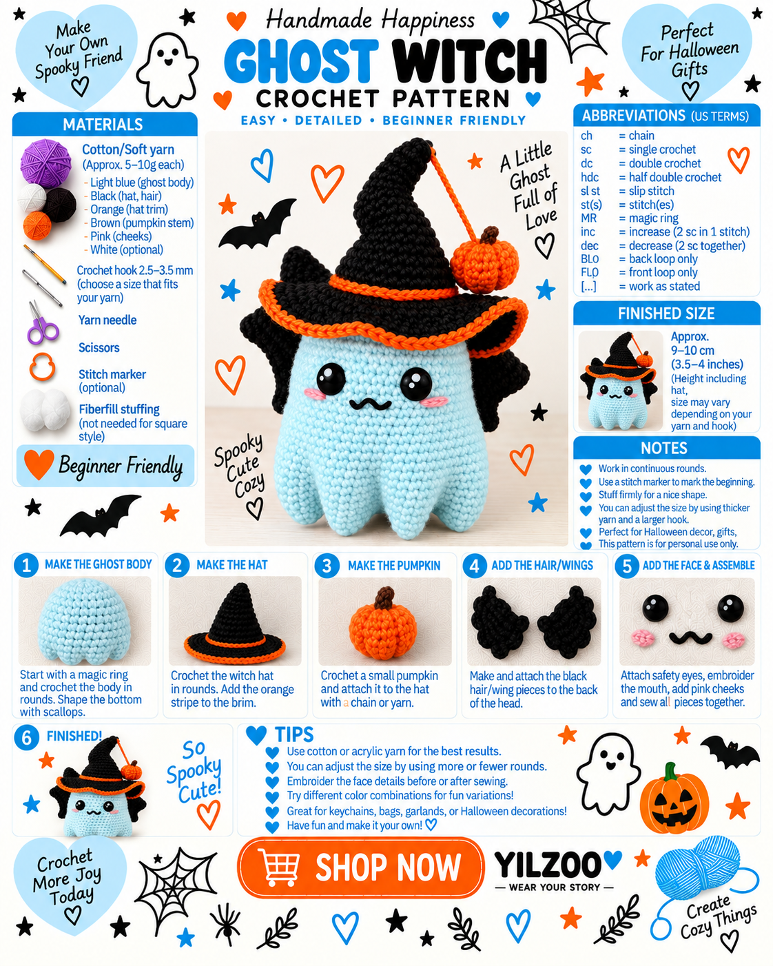 Halloween Ghost Crochet Pattern | Witch Ghost Amigurumi | Spooky Crochet