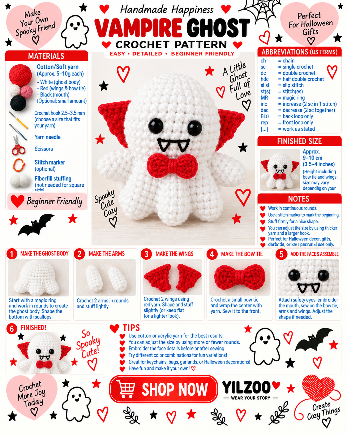 Vampire Ghost Crochet Pattern | Halloween Amigurumi | Spooky Crochet Doll