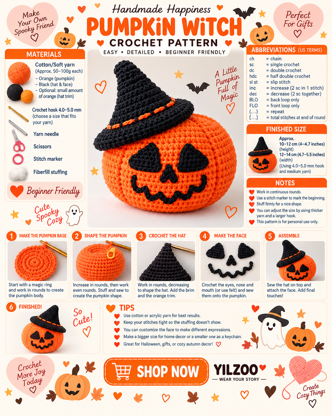 Halloween Pumpkin Crochet Pattern PDF | Cute Pumpkin Amigurumi | DIY Fall Crochet Decor
