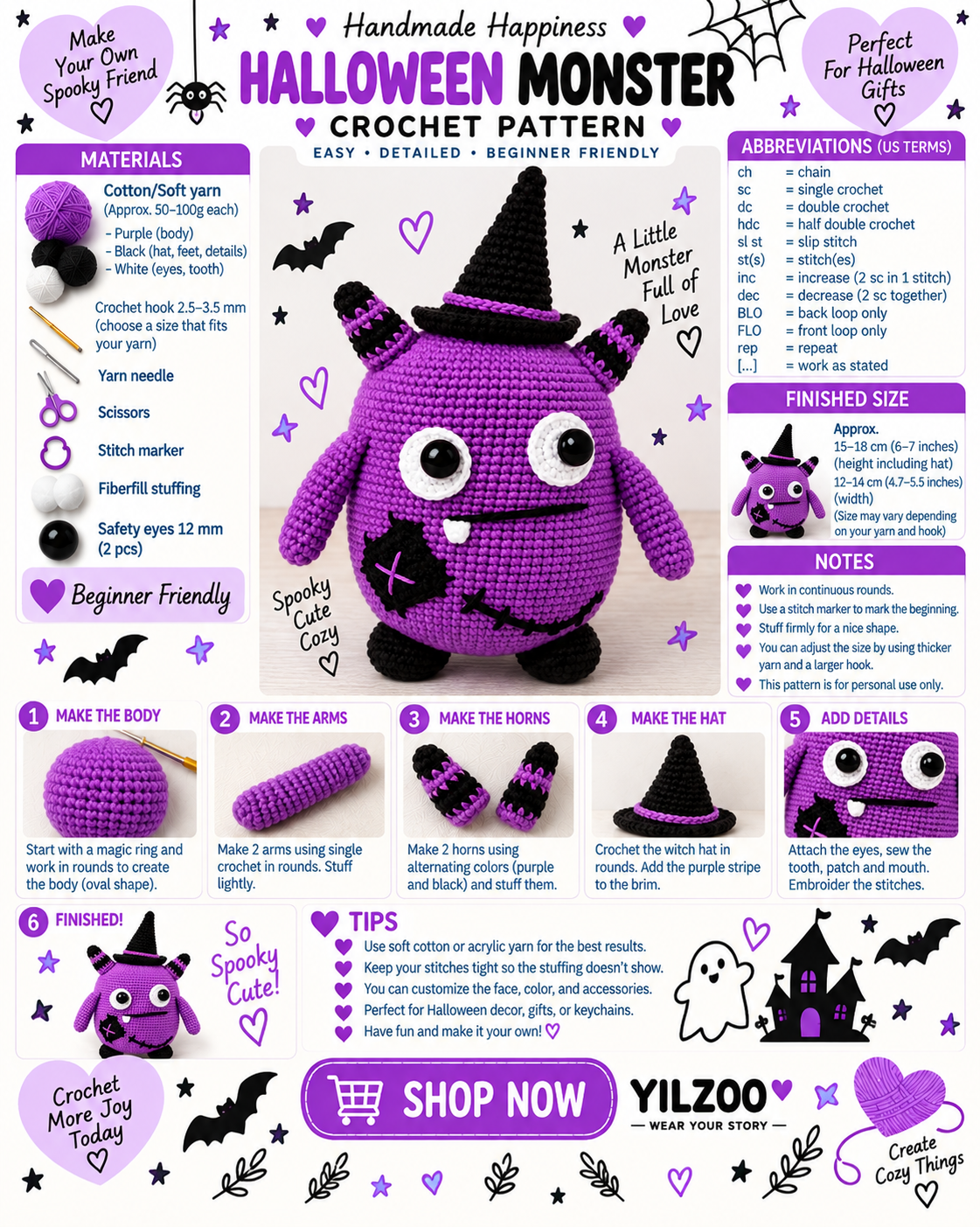 Halloween Witch Crochet Pattern PDF | Cute Amigurumi Witch | DIY Crochet Pattern