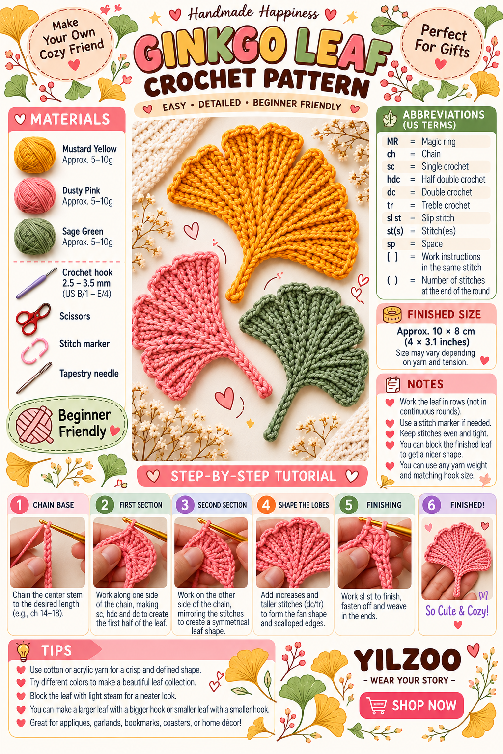 Crochet Fall Leaf Garland Pattern PDF | Autumn Crochet Decor - Yilzoo