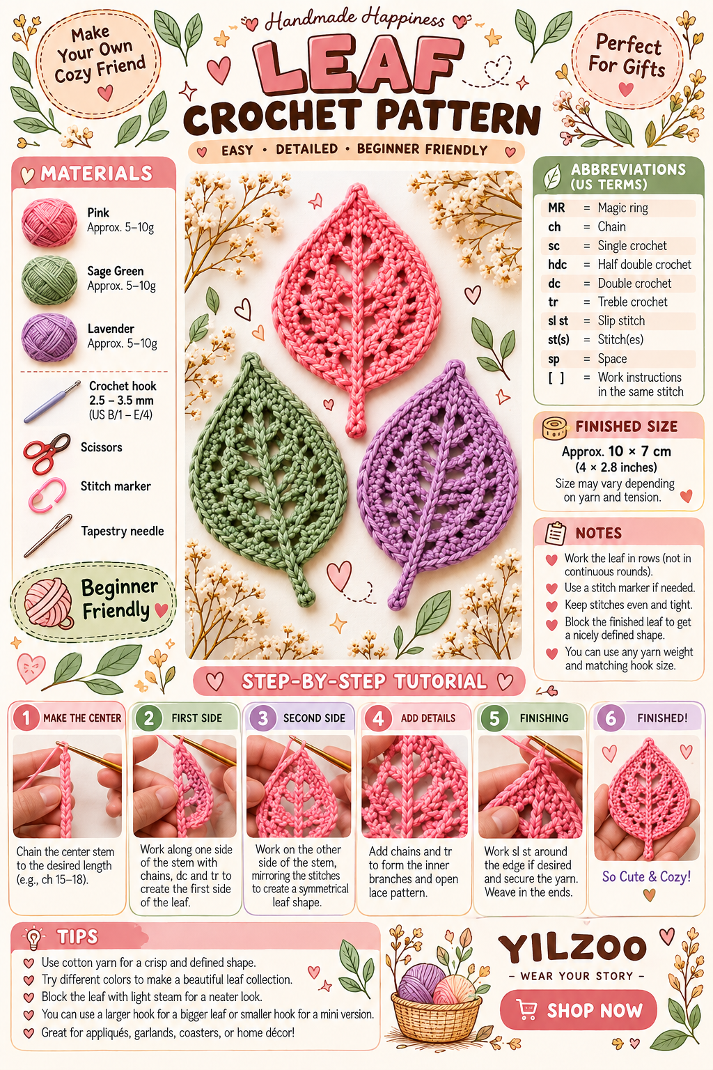 Fall Leaves Crochet Collection | Crochet Pattern PDF - Yilzoo