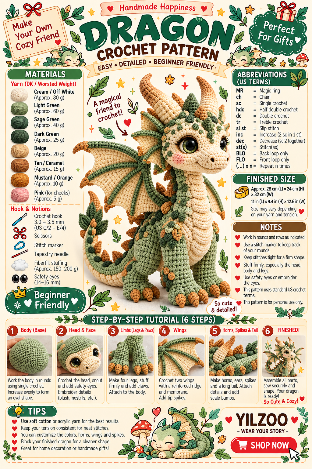 Fantasy Dragon Crochet Pattern PDF | Dragon Amigurumi | Crochet Dragon