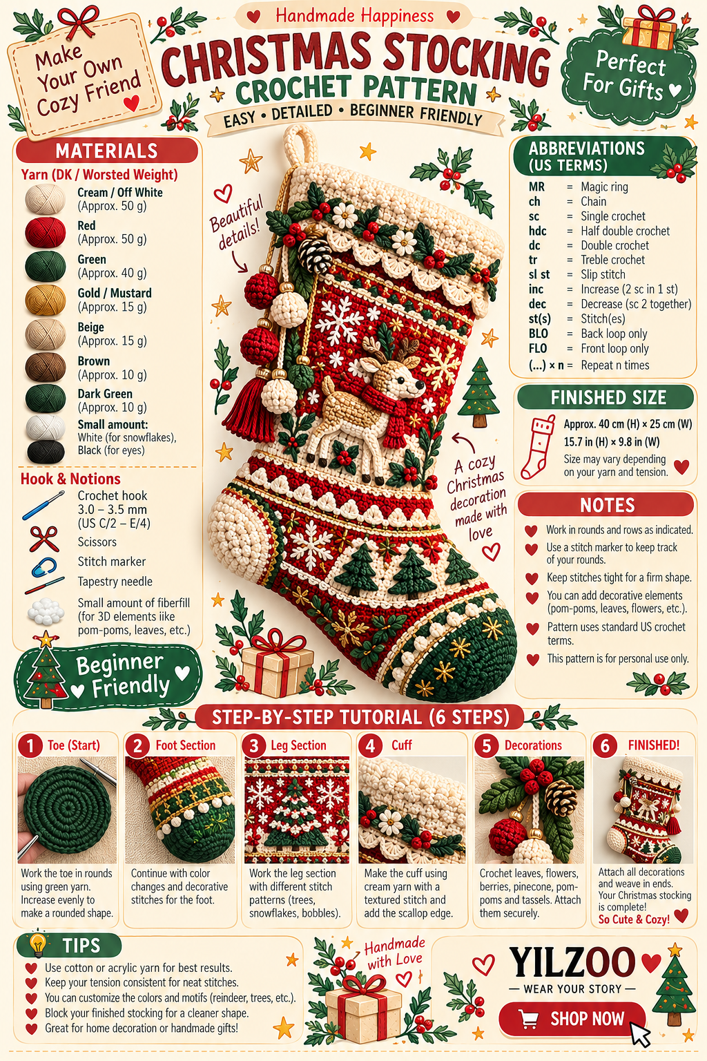 Christmas Tree Stocking Crochet Pattern PDF | Festive Christmas Crochet